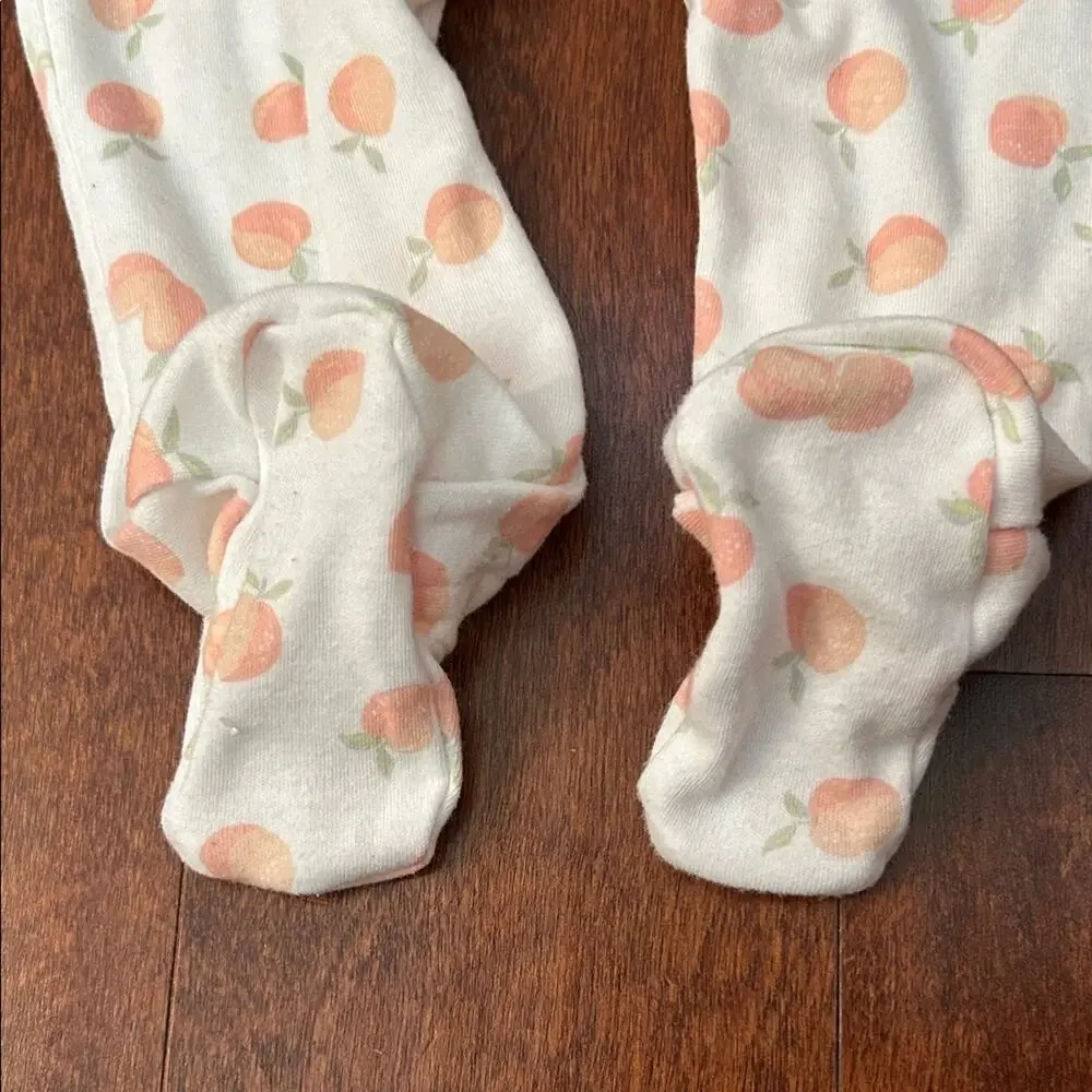 Nicole Miller Peach Print Kids Footie with Buttons and Ruffles, Size 3-6 Months